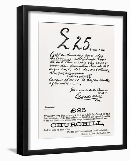 Wanted Poster for Escaped Prisoner of War Churchill, from 'A Roving Commission by Winston S.…-South African School-Framed Giclee Print