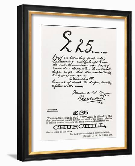 Wanted Poster for Escaped Prisoner of War Churchill, from 'A Roving Commission by Winston S.…-South African School-Framed Giclee Print