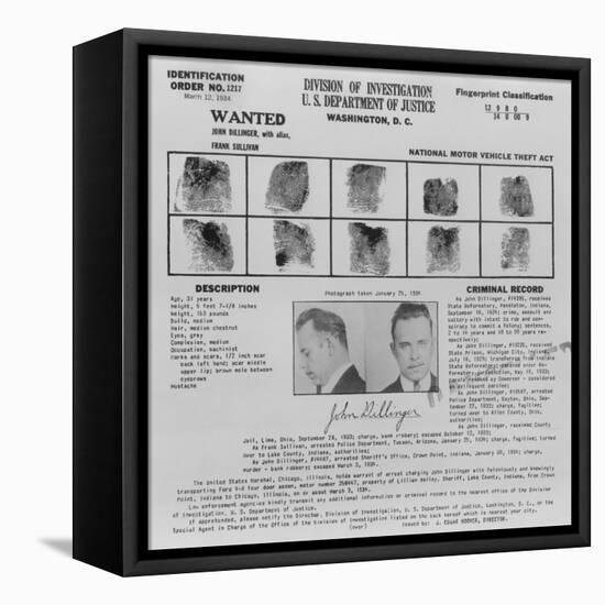 Wanted Poster for John Dillinger, 1934-null-Framed Stretched Canvas