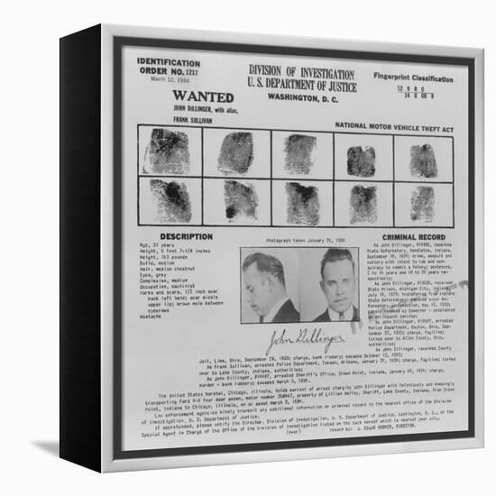 Wanted Poster for John Dillinger, 1934-null-Framed Stretched Canvas