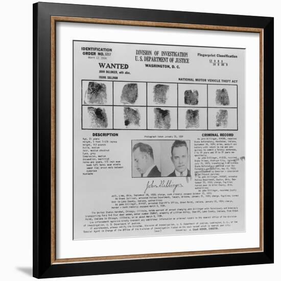 Wanted Poster for John Dillinger, 1934-null-Framed Premium Giclee Print