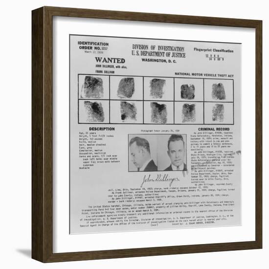 Wanted Poster for John Dillinger, 1934-null-Framed Art Print