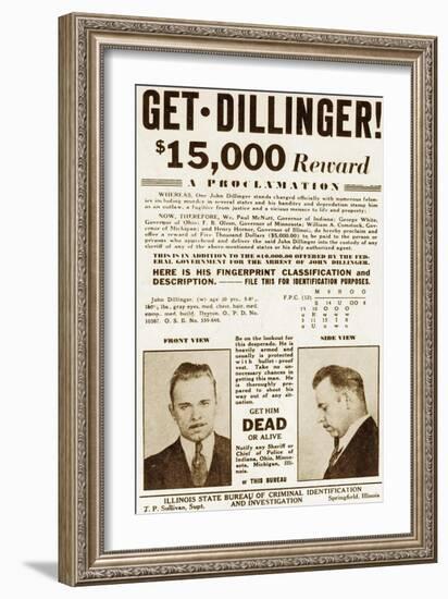 Wanted Poster for John Dillinger, Offering $15,000 for His Capture. 1934-null-Framed Premium Giclee Print