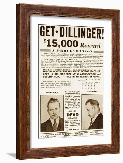 Wanted Poster for John Dillinger, Offering $15,000 for His Capture. 1934-null-Framed Premium Giclee Print