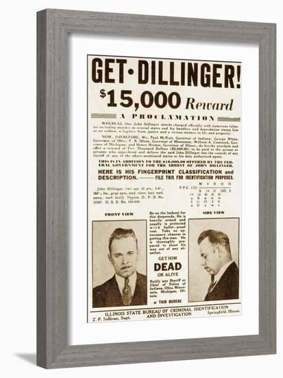 Wanted Poster for John Dillinger, Offering $15,000 for His Capture. 1934-null-Framed Art Print