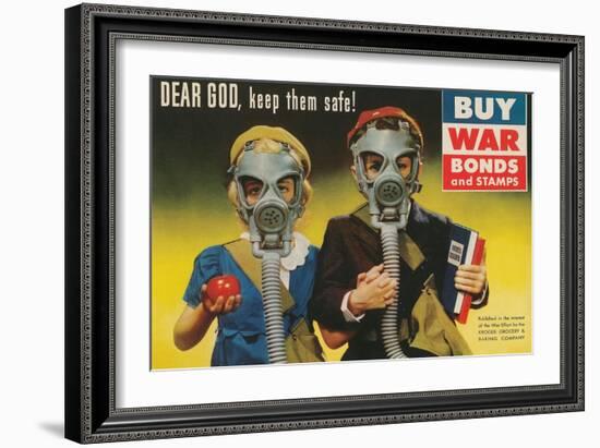 War Bonds Poster, Children in Gas Masks-null-Framed Art Print