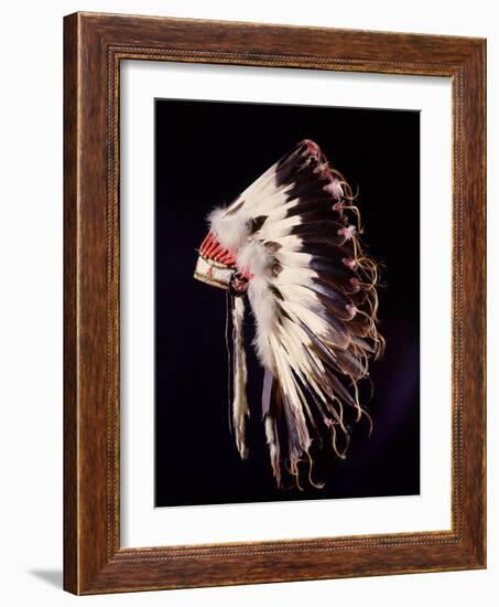 War bonnet of eagle tail feathers, each feather signifying a specific war honour-Werner Forman-Framed Giclee Print