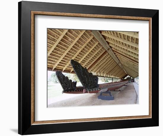 War Canoe (Ngatokimatawhaorua in Maori Language), 35M Long, 80 Rowers, Waitangi National Reserve-Jeremy Bright-Framed Photographic Print