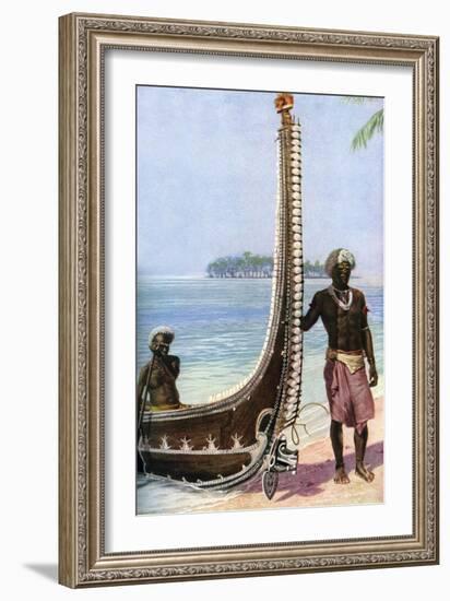 War Canoe, Solomon Islands, C1923-HJ Shepstone-Framed Giclee Print