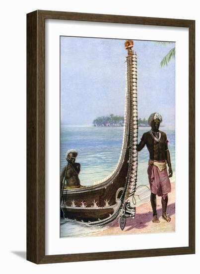 War Canoe, Solomon Islands, C1923-HJ Shepstone-Framed Giclee Print