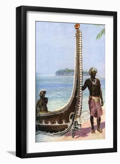 War Canoe, Solomon Islands, C1923-HJ Shepstone-Framed Giclee Print