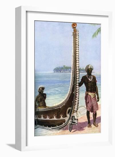 War Canoe, Solomon Islands, C1923-HJ Shepstone-Framed Giclee Print
