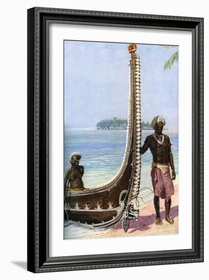 War Canoe, Solomon Islands, C1923-HJ Shepstone-Framed Giclee Print