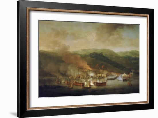 War of the Austrian Succession (1740-1748): the Bombing of Bastia (France), November 6, 1745. Oil O-Samuel Scott-Framed Giclee Print