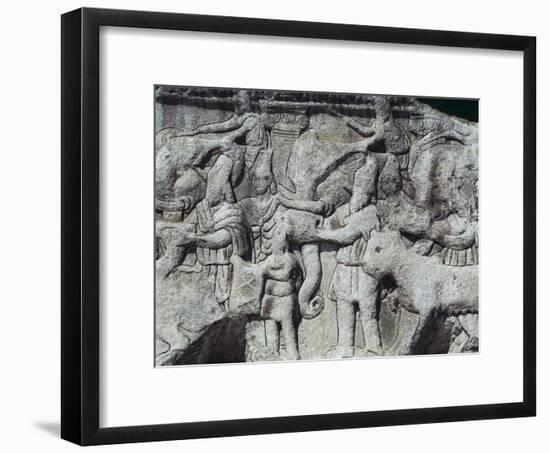 War Scene with Elephants, Detail from Relief on Arch of Galerius, Ca 297-null-Framed Giclee Print