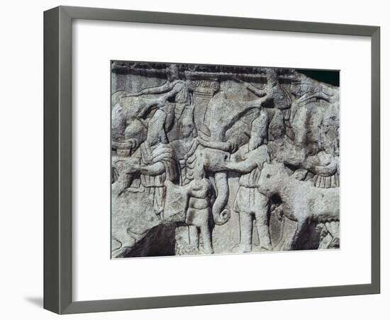 War Scene with Elephants, Detail from Relief on Arch of Galerius, Ca 297-null-Framed Giclee Print