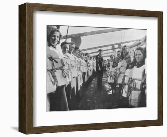 'War time lifebelt drill on board an ocean liner', 1915-Unknown-Framed Photographic Print