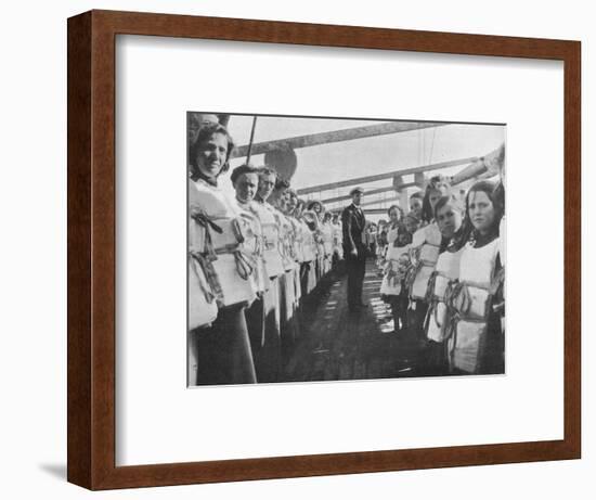 'War time lifebelt drill on board an ocean liner', 1915-Unknown-Framed Photographic Print