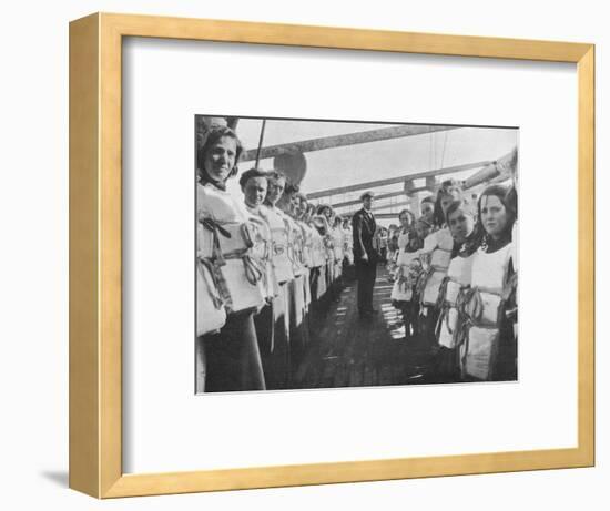 'War time lifebelt drill on board an ocean liner', 1915-Unknown-Framed Photographic Print