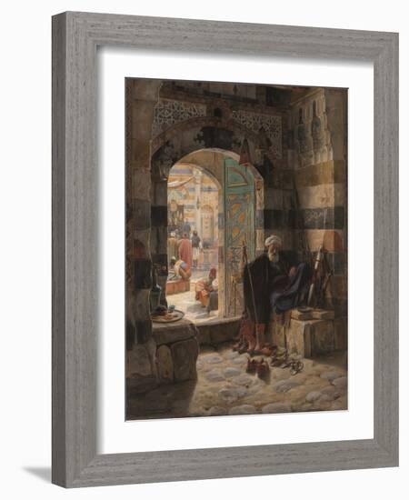 Warden of the Mosque, Damascus, 1891 (Oil on Panel)-Gustave Bauernfeind-Framed Giclee Print