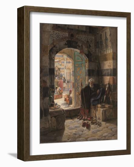 Warden of the Mosque, Damascus, 1891 (Oil on Panel)-Gustave Bauernfeind-Framed Giclee Print