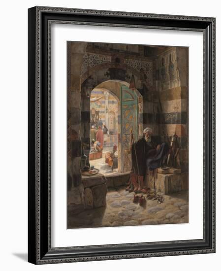 Warden of the Mosque, Damascus, 1891 (Oil on Panel)-Gustave Bauernfeind-Framed Giclee Print