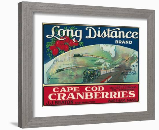 Wareham, Massachusetts, Long Distance Brand Cape Cod Cranberry Label-Lantern Press-Framed Art Print
