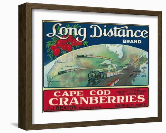 Wareham, Massachusetts, Long Distance Brand Cape Cod Cranberry Label-Lantern Press-Framed Art Print