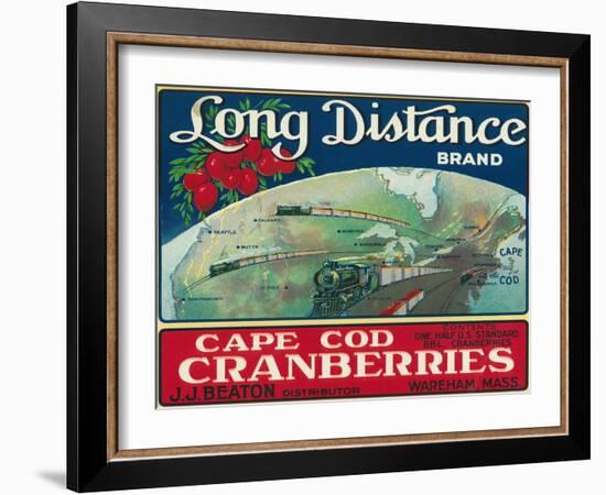 Wareham, Massachusetts, Long Distance Brand Cape Cod Cranberry Label-Lantern Press-Framed Art Print