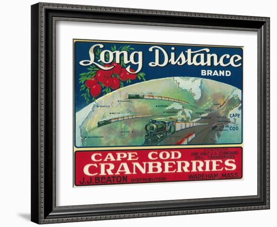 Wareham, Massachusetts, Long Distance Brand Cape Cod Cranberry Label-Lantern Press-Framed Art Print