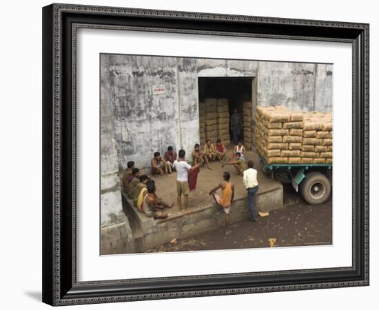 Warehouse Workers Having Rest Break at Carrit Moran & Company's Tea Warehouses at Kolkata Port-Eitan Simanor-Framed Photographic Print