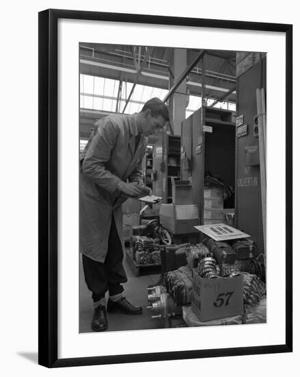 Warehouseman Checking Stock in the Stores at Bestwood Colliery, North Nottinghamshire, 1962-Michael Walters-Framed Photographic Print