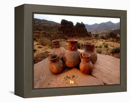 Wari Face Neck Jars and Painted Vessels, Cache, Empires of the Sun, Huari, Peru-Kenneth Garrett-Framed Premier Image Canvas