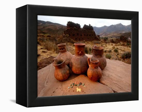 Wari Face Neck Jars and Painted Vessels, Cache, Empires of the Sun, Huari, Peru-Kenneth Garrett-Framed Premier Image Canvas