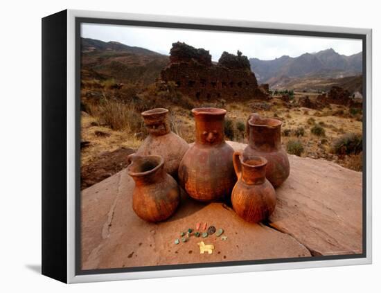 Wari Face Neck Jars and Painted Vessels, Cache, Empires of the Sun, Huari, Peru-Kenneth Garrett-Framed Premier Image Canvas
