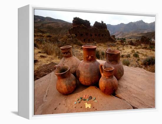 Wari Face Neck Jars and Painted Vessels, Cache, Empires of the Sun, Huari, Peru-Kenneth Garrett-Framed Premier Image Canvas