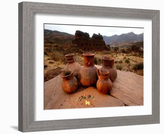 Wari Face Neck Jars and Painted Vessels, Cache, Empires of the Sun, Huari, Peru-Kenneth Garrett-Framed Photographic Print