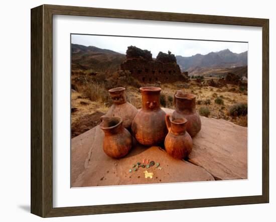 Wari Face Neck Jars and Painted Vessels, Cache, Empires of the Sun, Huari, Peru-Kenneth Garrett-Framed Photographic Print
