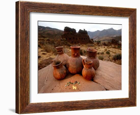 Wari Face Neck Jars and Painted Vessels, Cache, Empires of the Sun, Huari, Peru-Kenneth Garrett-Framed Photographic Print