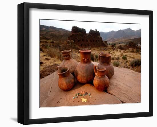 Wari Face Neck Jars and Painted Vessels, Cache, Empires of the Sun, Huari, Peru-Kenneth Garrett-Framed Photographic Print