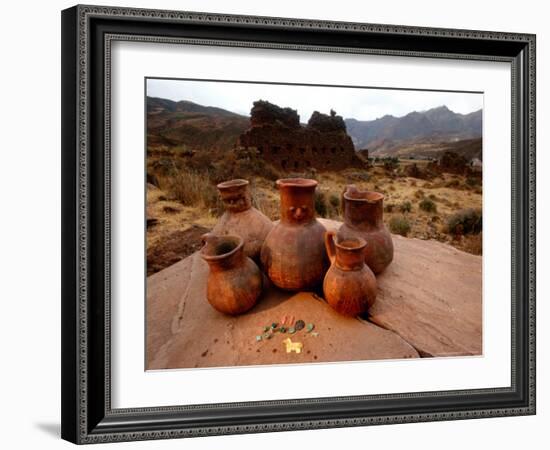 Wari Face Neck Jars and Painted Vessels, Cache, Empires of the Sun, Huari, Peru-Kenneth Garrett-Framed Photographic Print