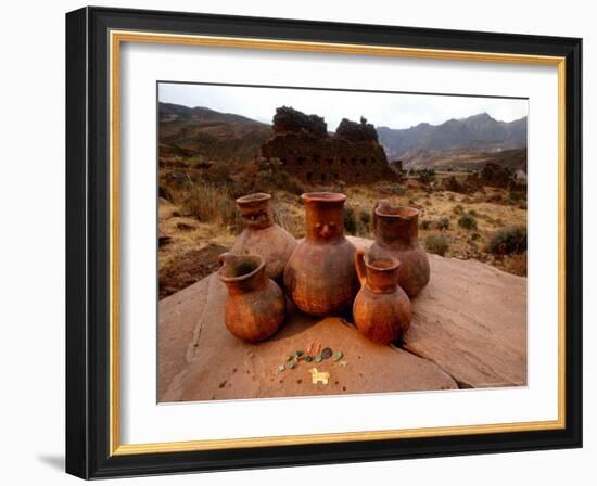 Wari Face Neck Jars and Painted Vessels, Cache, Empires of the Sun, Huari, Peru-Kenneth Garrett-Framed Photographic Print