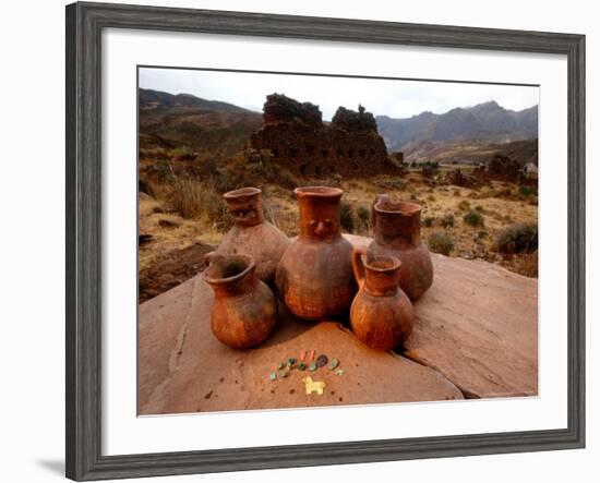 Wari Face Neck Jars and Painted Vessels, Cache, Empires of the Sun, Huari, Peru-Kenneth Garrett-Framed Photographic Print