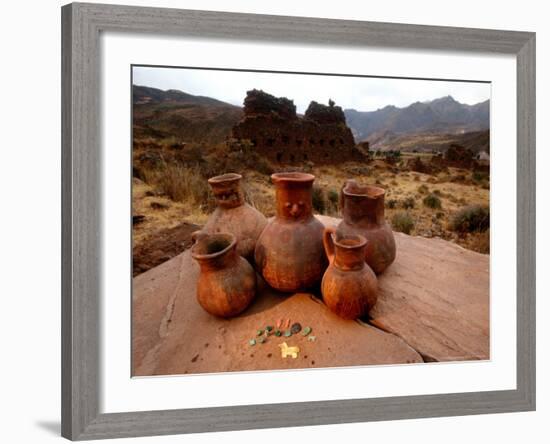 Wari Face Neck Jars and Painted Vessels, Cache, Empires of the Sun, Huari, Peru-Kenneth Garrett-Framed Photographic Print