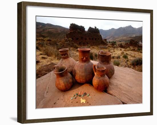 Wari Face Neck Jars and Painted Vessels, Cache, Empires of the Sun, Huari, Peru-Kenneth Garrett-Framed Photographic Print