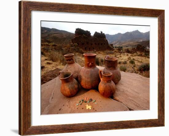 Wari Face Neck Jars and Painted Vessels, Cache, Empires of the Sun, Huari, Peru-Kenneth Garrett-Framed Photographic Print