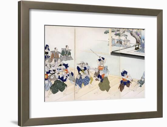 Warlord Watches Samurai Practising their Swordplay (Colour Woodblock Print)-Japanese-Framed Giclee Print