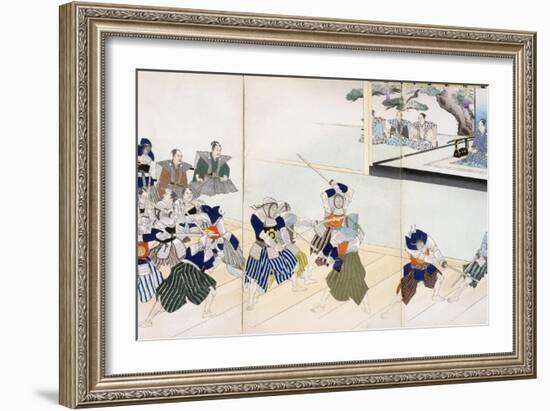 Warlord Watches Samurai Practising their Swordplay (Colour Woodblock Print)-Japanese-Framed Giclee Print