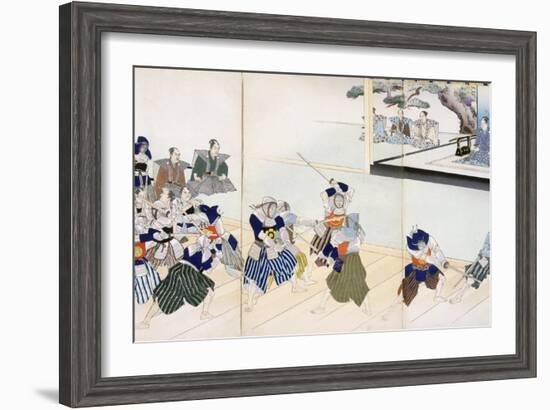 Warlord Watches Samurai Practising their Swordplay (Colour Woodblock Print)-Japanese-Framed Giclee Print