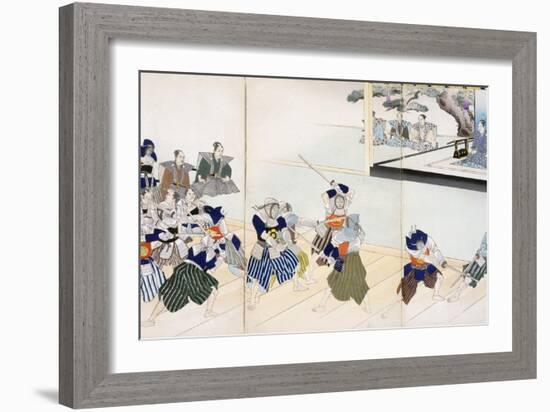 Warlord Watches Samurai Practising their Swordplay (Colour Woodblock Print)-Japanese-Framed Giclee Print